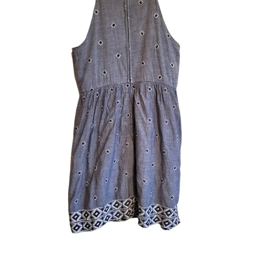 Embroidered Chambray Lined Cotton Sun Dress Jr Size 9